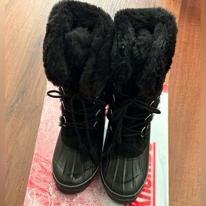 Khombu Nordic Black Faux Fur Winter Waterproof Boots
